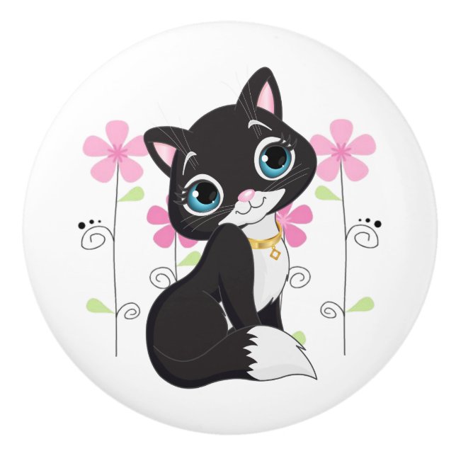 Ceramic Cabinet Knob-Kitty Ceramic Knob (Front)