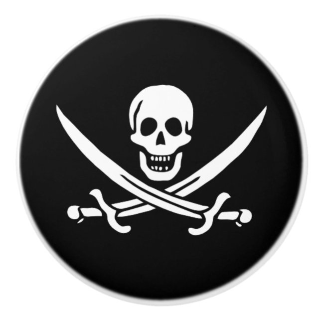 Ceramic Cabinet Knob-Pirate Skull & Blades Knob (Front)