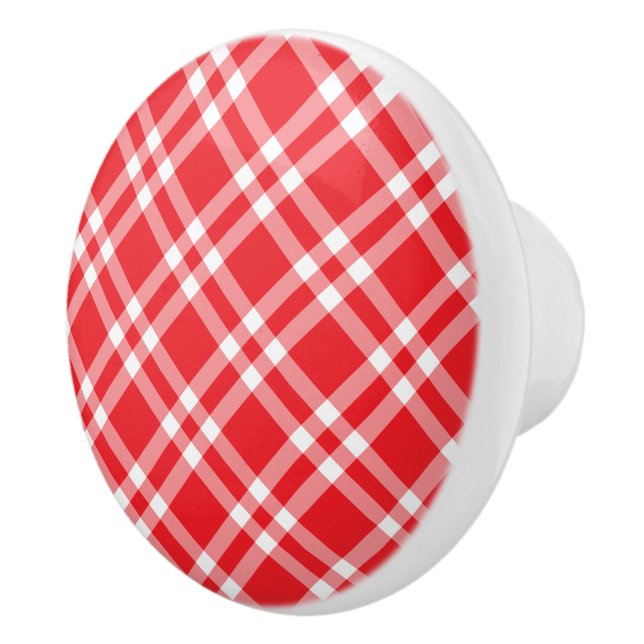 Ceramic Cabinet Knob-Red Plaid Knob (Right)