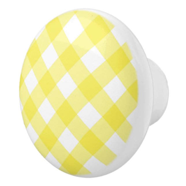 Ceramic Cabinet Knob-Yellow Plaid Knob (Right)