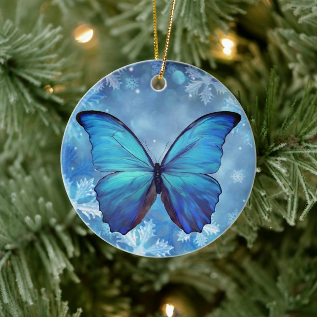 Ceramic Christmas Ornament Blue Morpho Butterfly (Tree)