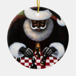 Ceramic circle ornament Black Santa Chessboard