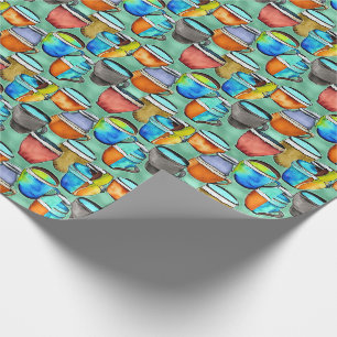 Ceramic Coffee Cups Watercolor Pattern Wrapping Paper