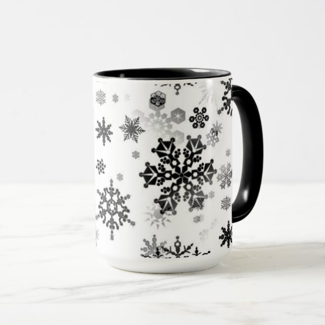 Ceramic Coffee Mug-Black Snowflakes Mug (Front Right)