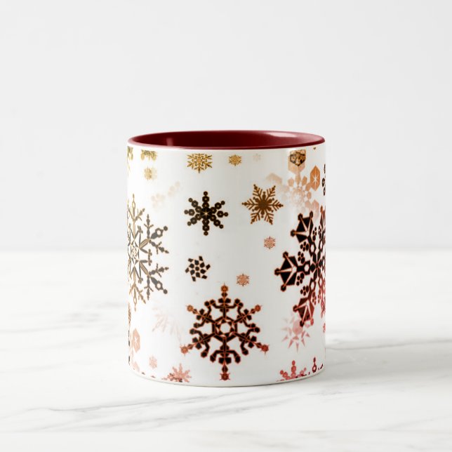 Ceramic Coffee Mug-Burnished Snowflakes Two-Tone Coffee Mug (Center)