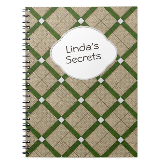 Ceramic Concrete Tiles Diagonal Green Grey Text Spiral Notebook (Front)
