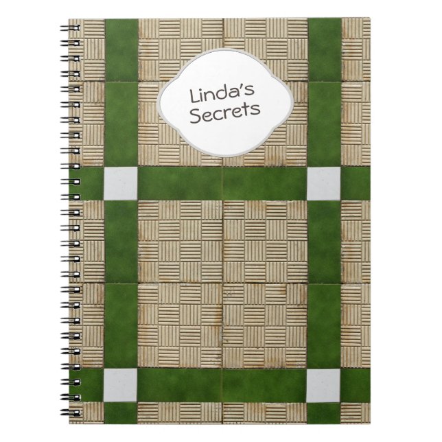 Ceramic Concrete Tiles Green Grey Text Spiral Notebook (Front)