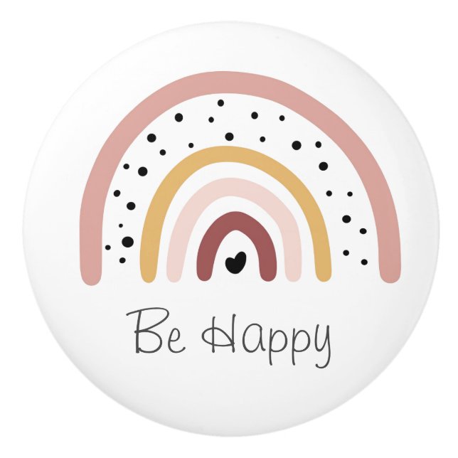 Ceramic Cupboard Knob - Rainbow Be Happy Pink (Front)