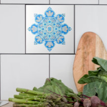 Ceramic decorative tile with light blue Medallion