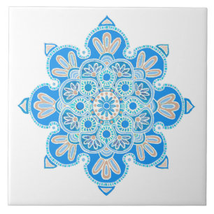 Ceramic decorative tile with light blue Medallion