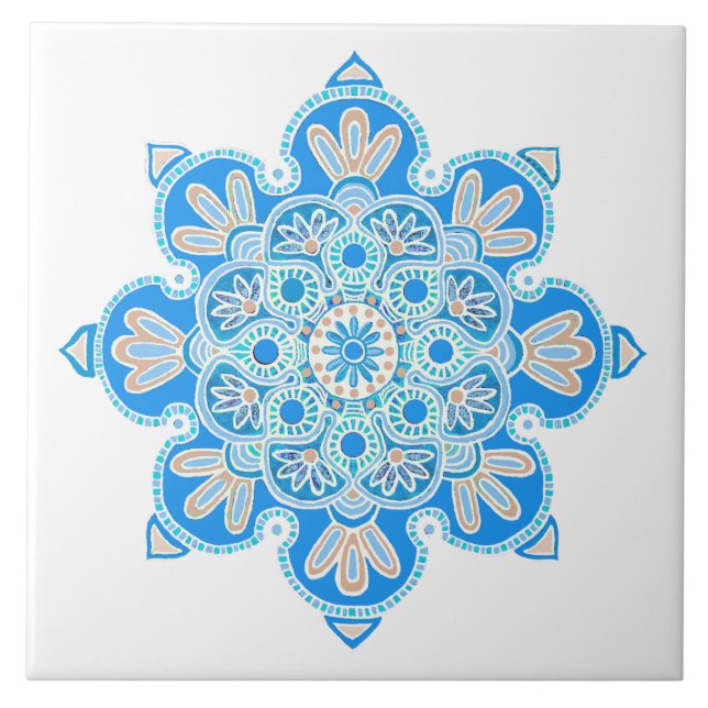 Ceramic decorative tile with light blue Medallion (Front)