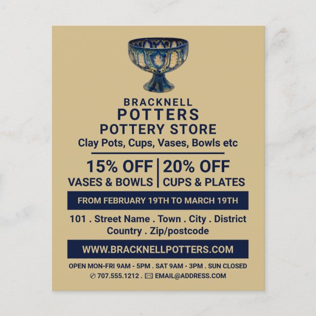Ceramic Goblet, Pottery Store, Potters Advertising Flyer (Front)