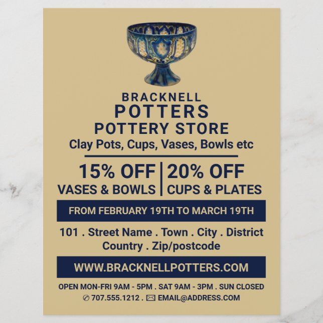 Ceramic Goblet, Pottery Store, Potters Advertising Flyer (Front)
