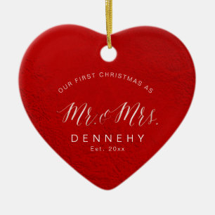Ceramic Heart First Christmas, Iridescent Red Ceramic Tree Decoration