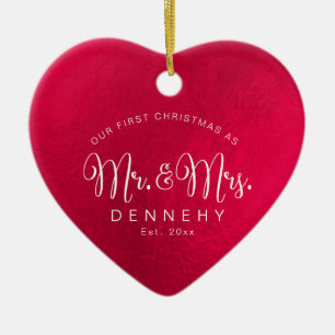 Ceramic Heart First Christmas, Iridescent Red Tree Decoration