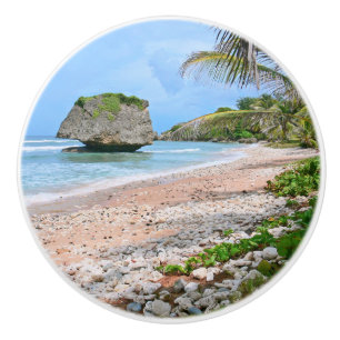 CERAMIC KNOB/ BARBADOS BEACH SCENE/LARGE ROCK KNOB
