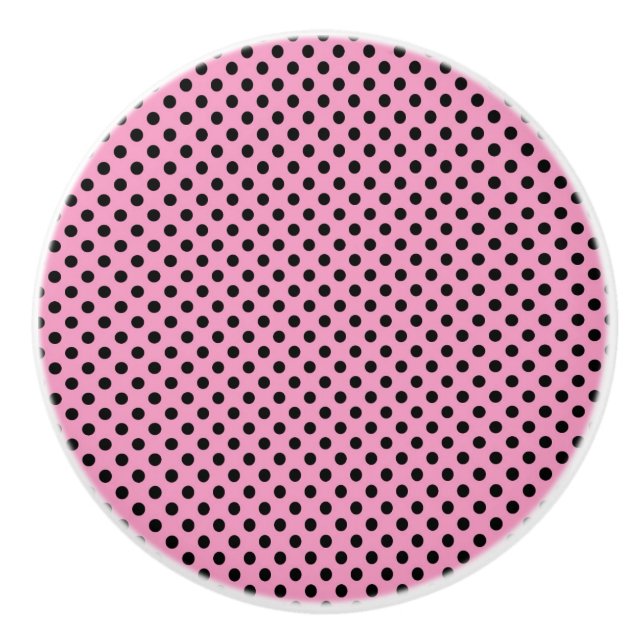 Ceramic Knob/Black Polka Dots-Pink Background Knob (Front)