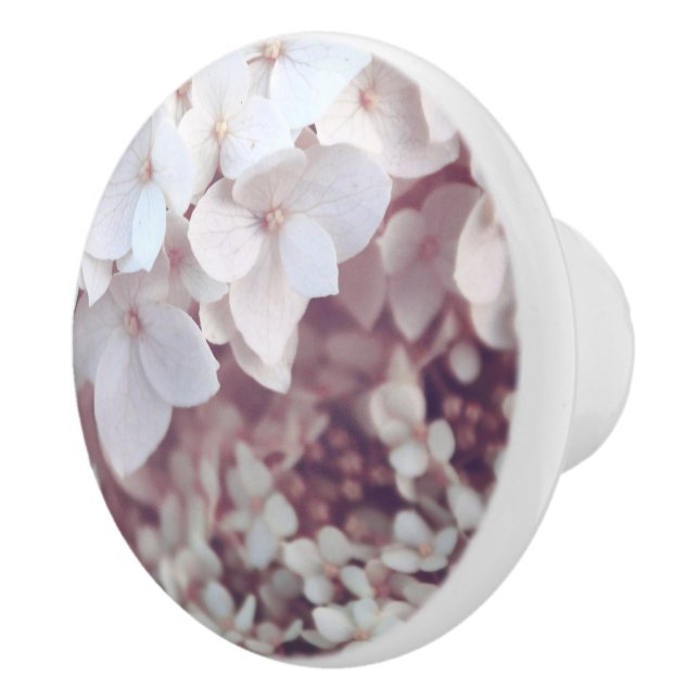 Ceramic Knob Blush Pink Hydrangea Floral Botanical (Right)