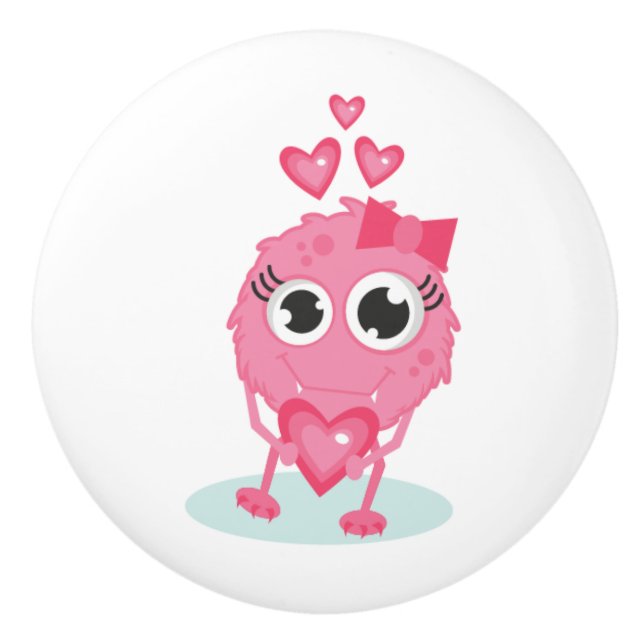 Ceramic Knob/Cute Monster with Hearts Knob (Front)