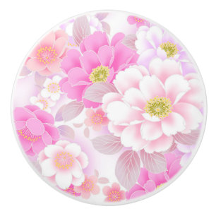 Ceramic Knob/Pink Flowers Knob