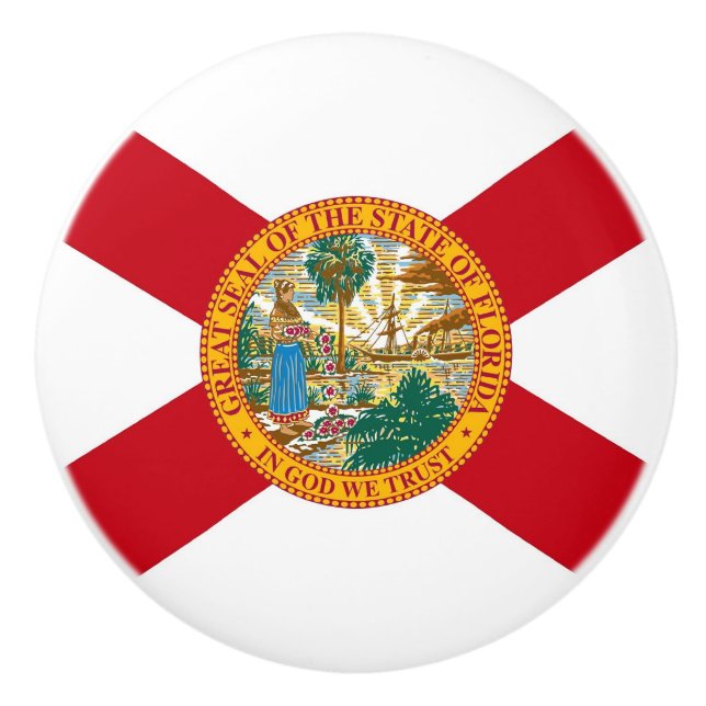 Ceramic knob pull with flag of Florida, USA (Front)