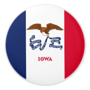 Ceramic knob pull with flag of Iowa State, USA