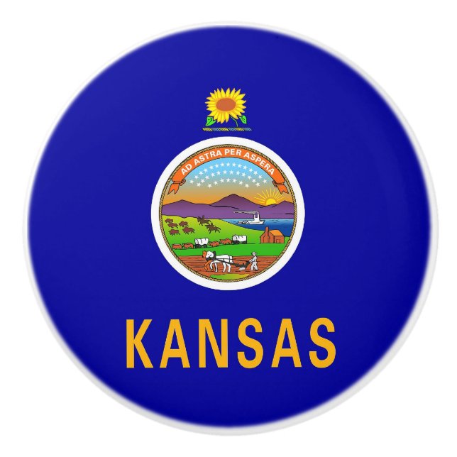Ceramic knob pull with flag of Kansas State, USA (Front)