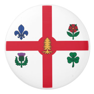 Ceramic knob pull with flag of Montreal, Canada