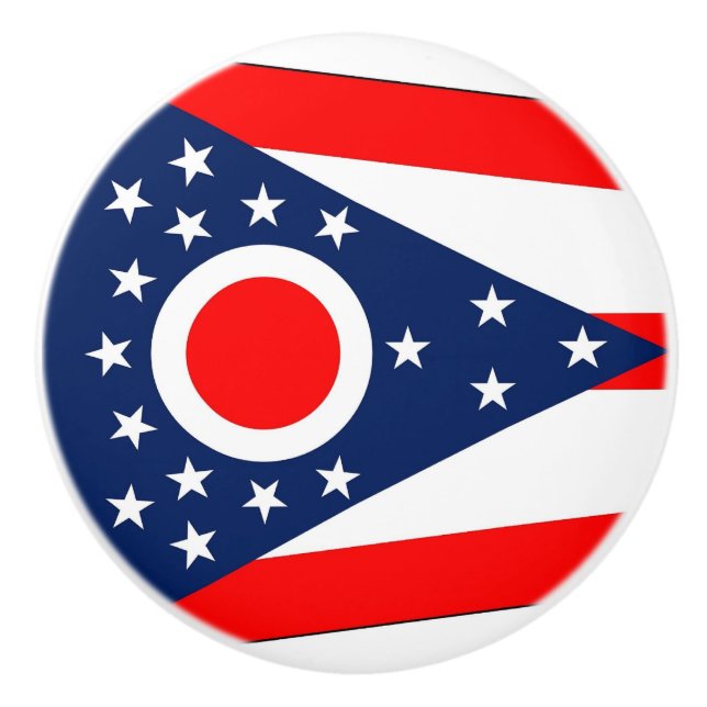 Ceramic knob pull with flag of Ohio, USA (Front)