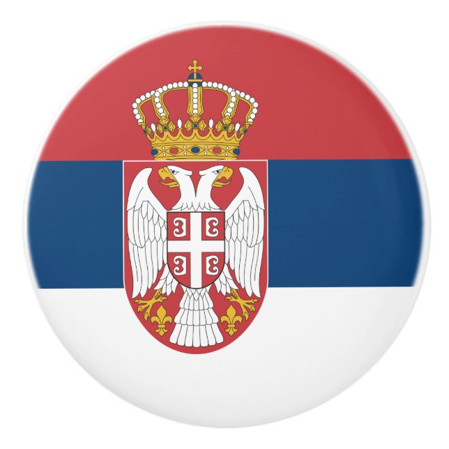 Ceramic knob pull with flag of Serbia (Front)