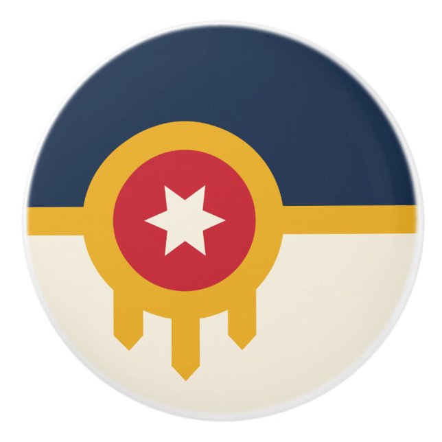 Ceramic knob pull with flag of Tulsa, Oklahoma (Front)