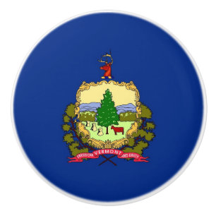 Ceramic knob pull with flag of Vermont State, USA