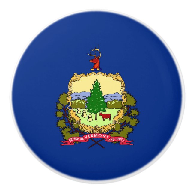 Ceramic knob pull with flag of Vermont State, USA (Front)