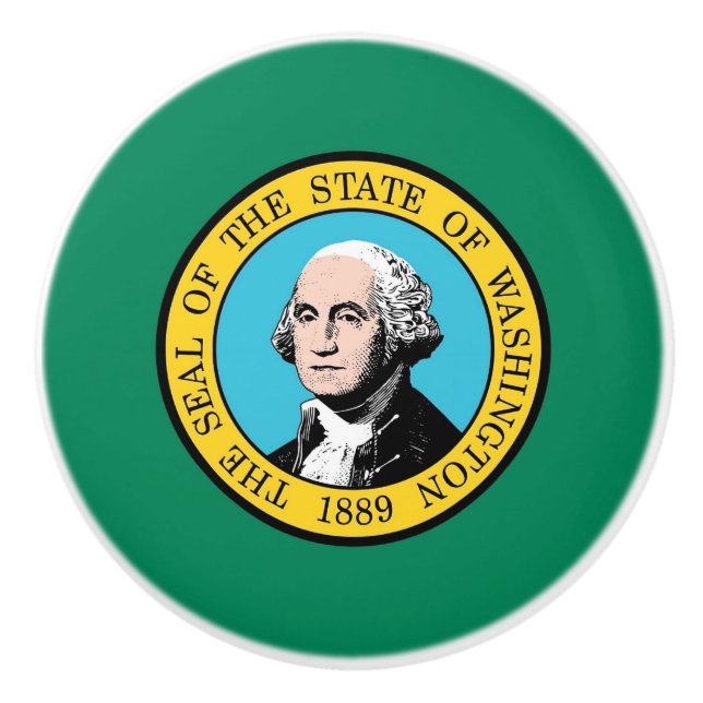 Ceramic knob pull with flag of Washington State (Front)