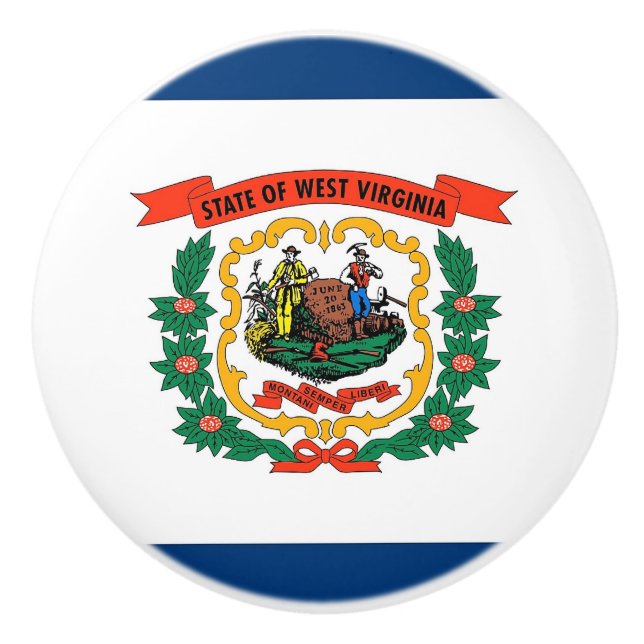 Ceramic knob pull with flag of West Virginia State (Front)
