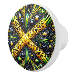 Ceramic knob pull with Jamaican Colours