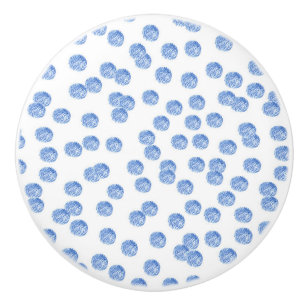 Ceramic knob with blue polka dots