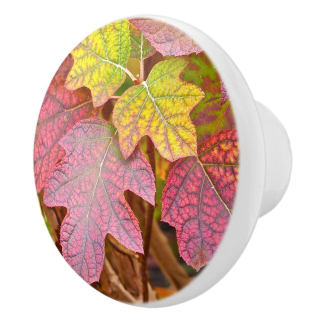 CERAMIC KNOBS/CUSTOM/LAYERS OF FALL LEAVES/PINK,YE KNOB (Right)