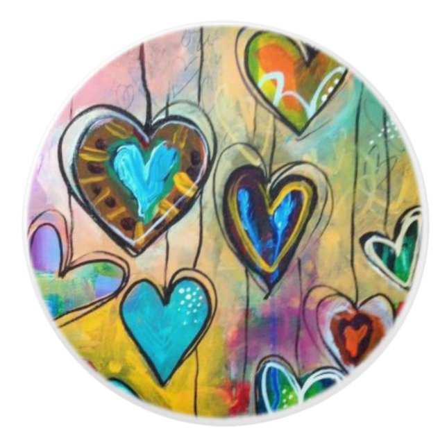 Ceramic Knobs - Multi Coloured Hearts Design 1 (Front)