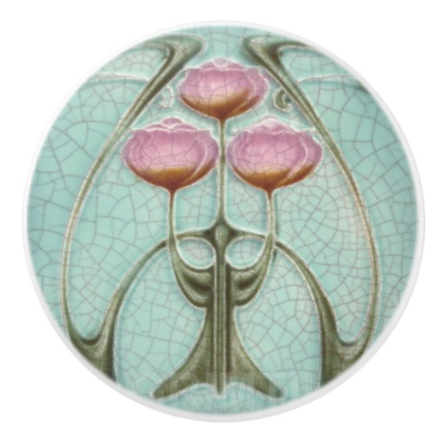 Ceramic Knobs - Pink Peonies Art Nouveau (Front)