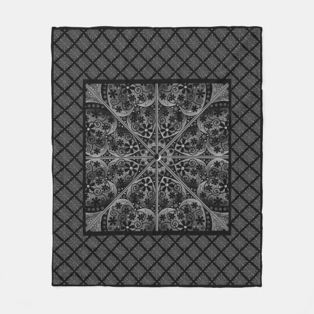 Ceramic Lace Black Fleece Blanket (Front)