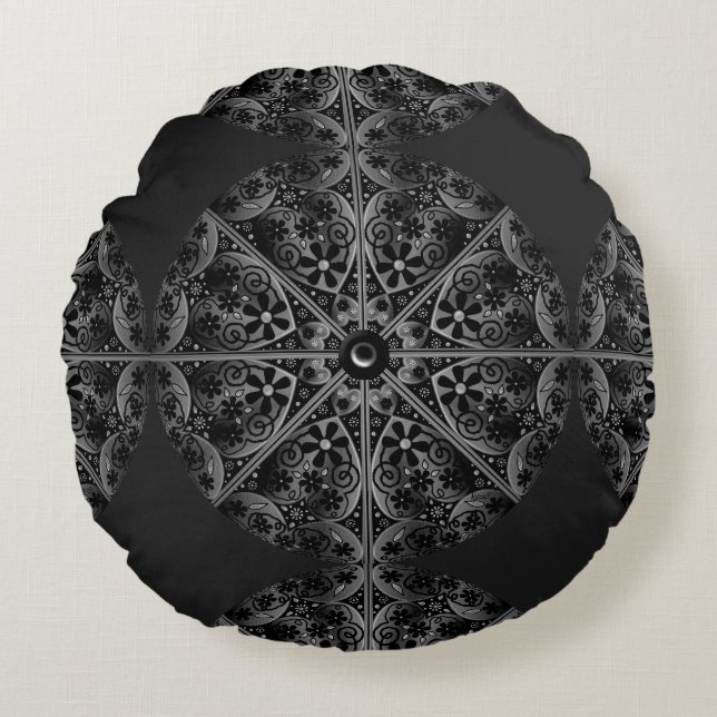 Ceramic Lace Black Round Cushion (Front)