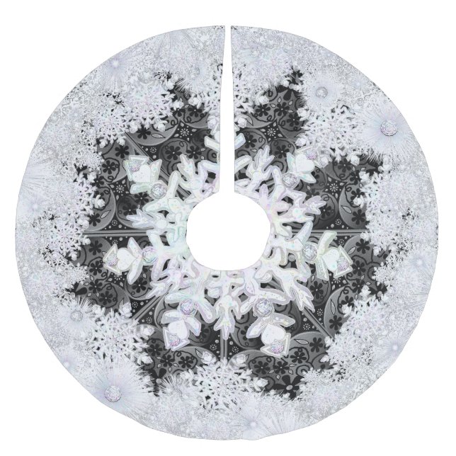 Ceramic lace black & snowflake brushed polyester tree skirt (Front)