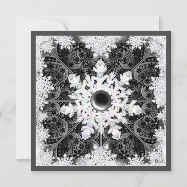 Ceramic lace black & snowflake invitation (Front)