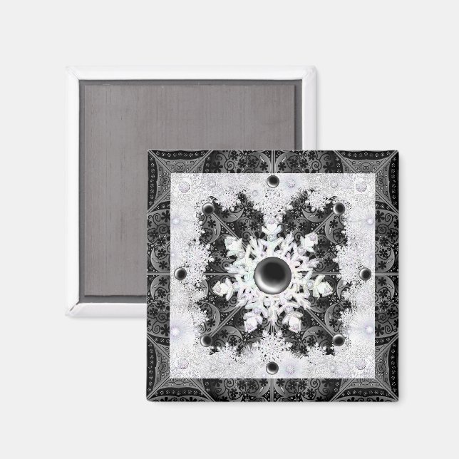 Ceramic lace black & snowflake magnet (Front/Back)