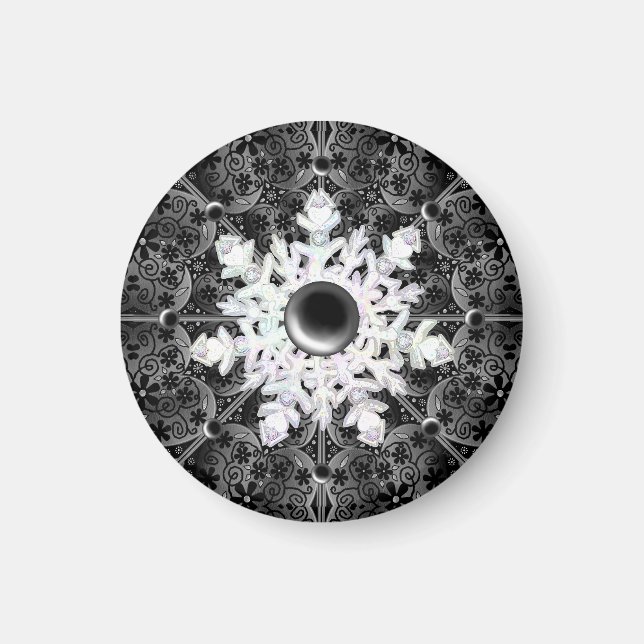 ceramic lace black & snowflake magnet (Front)