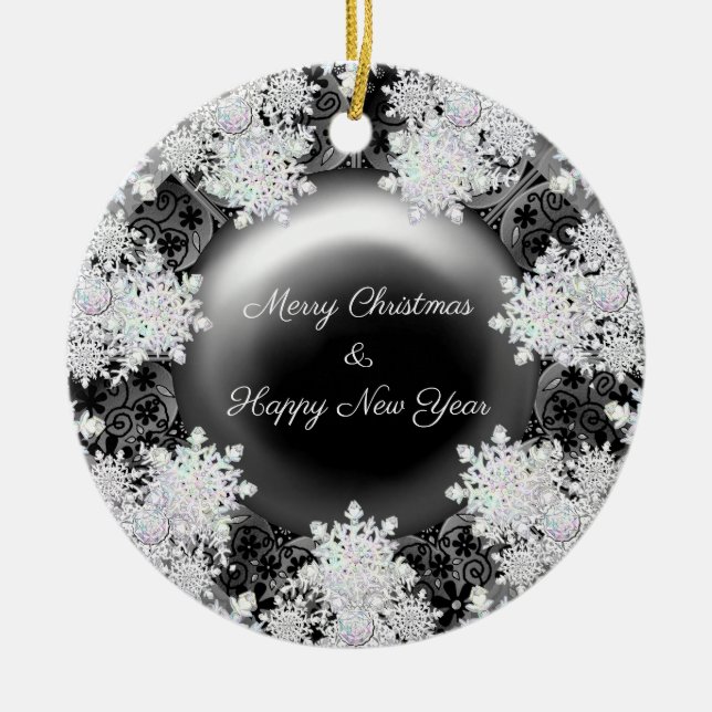 Ceramic lace black & snowflake tree decoration (Front)
