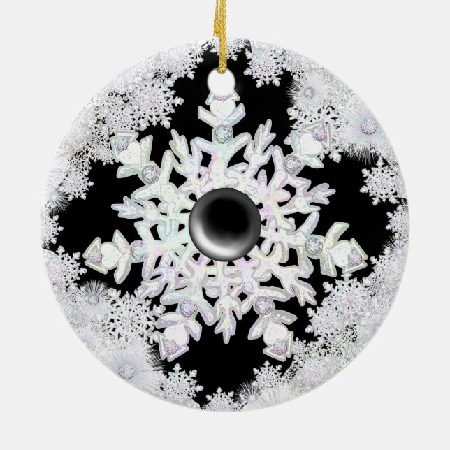 Ceramic Lace black & snowflakes Tree Decoration (Back)