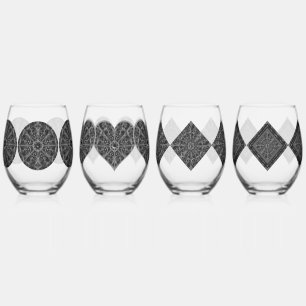Ceramic lace Black Stemless Wine Glass