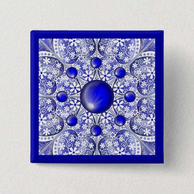 Ceramic Lace Blue of Greece 15 Cm Square Badge (Front)